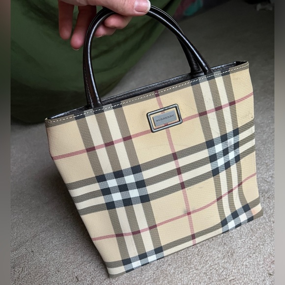 Burberry Nova Check Mini-Tote PVC Bag Leather Trim Cute! - Picture 3 of 12